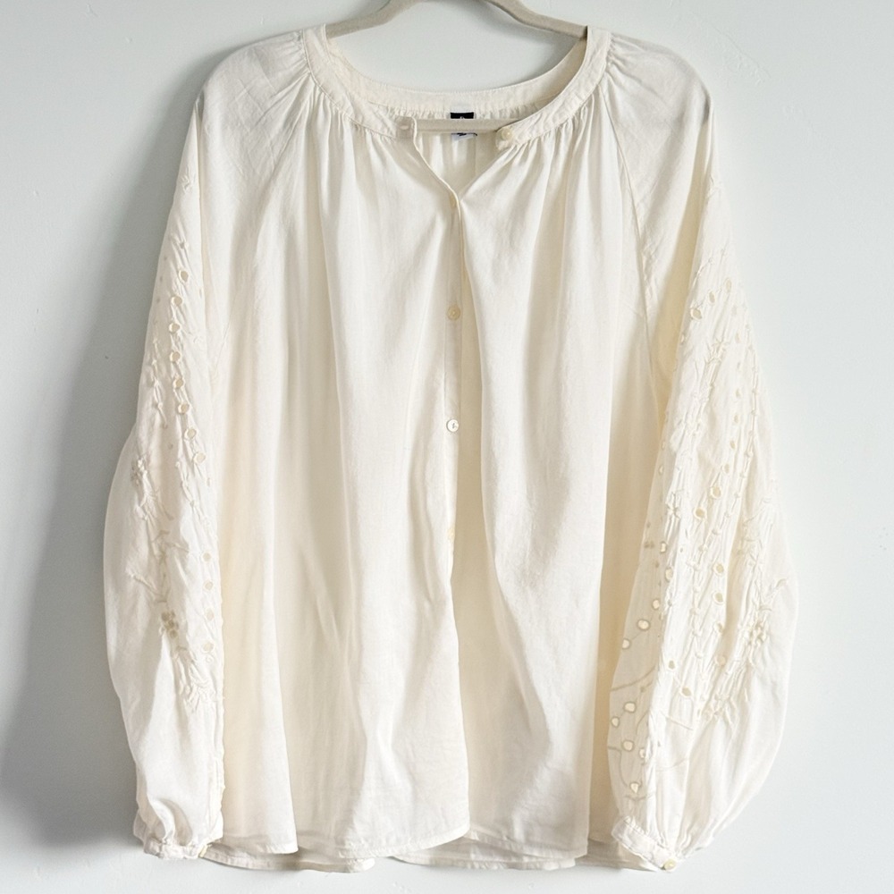 Old Navy Cream Eyelet Embroidered Blouse 3XL Peasant Renaissance Scandi Boho